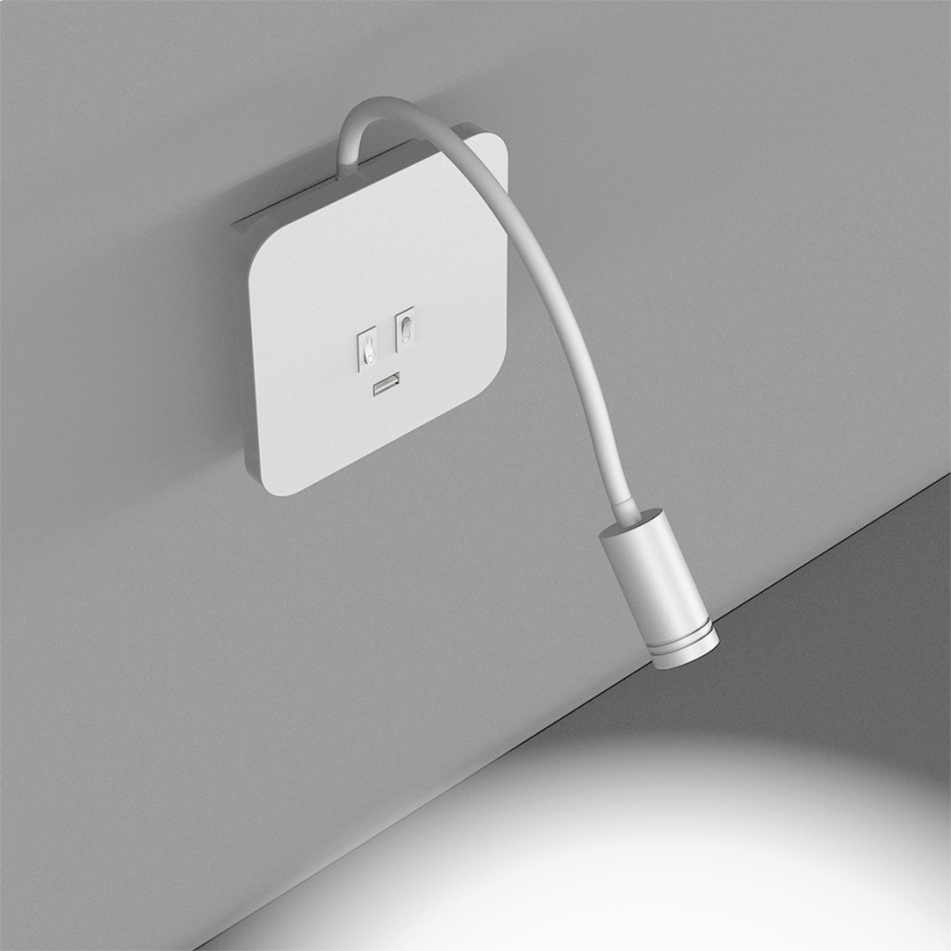 LED Flexibilní nástěnná lampička s USB BASE 1xLED/8W + 1xLED/2W/230V bílá