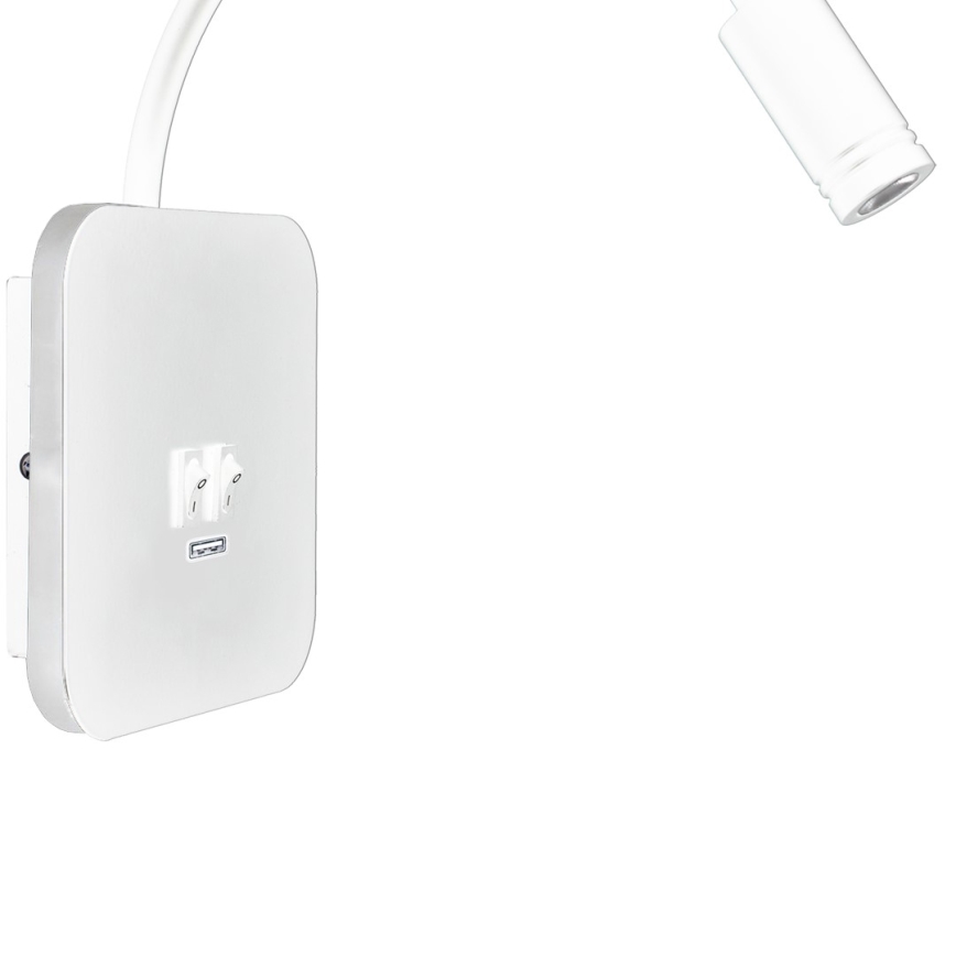LED Flexibilní nástěnná lampička s USB BASE 1xLED/8W + 1xLED/2W/230V bílá