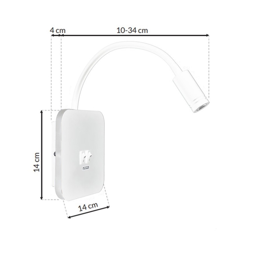 LED Flexibilní nástěnná lampička s USB BASE 1xLED/8W + 1xLED/2W/230V bílá