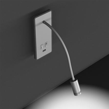 LED Flexibilní nástěnná lampička s USB BASE LED/8W+LED/2W/230V bílá
