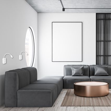 LED Flexibilní nástěnná lampička s USB BASE LED/8W + LED/2W/230V bílá