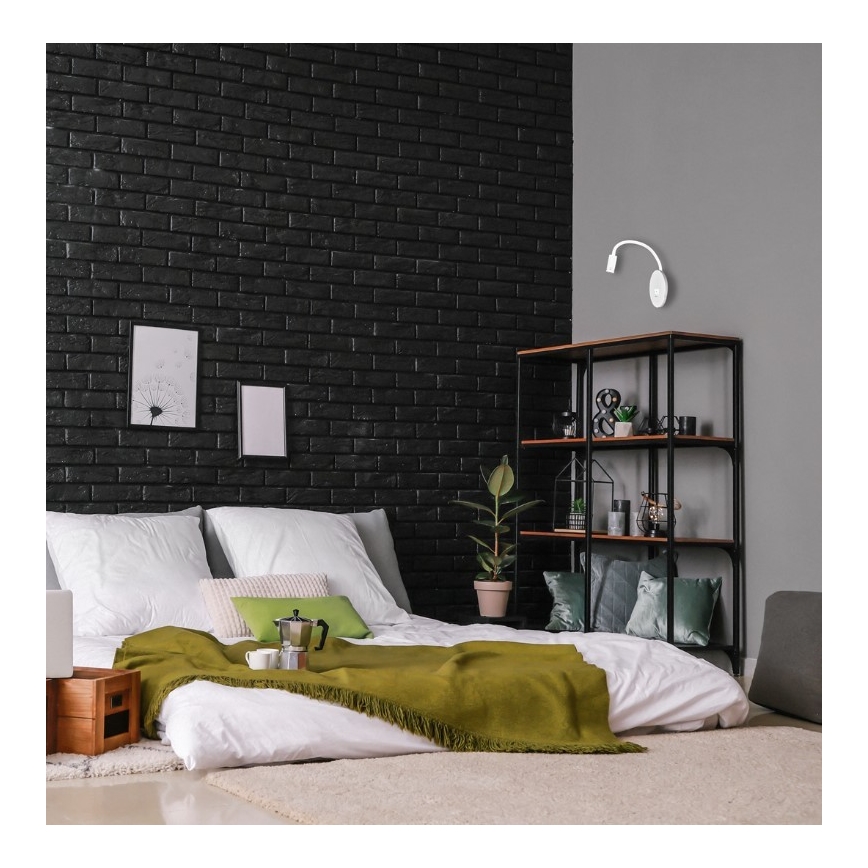 LED Flexibilní nástěnná lampička s USB BASE LED/8W+LED/2W/230V bílá/stříbrná