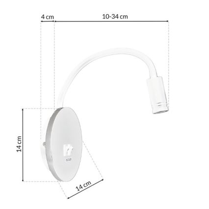 LED Flexibilní nástěnná lampička s USB BASE LED/8W+LED/2W/230V bílá/stříbrná