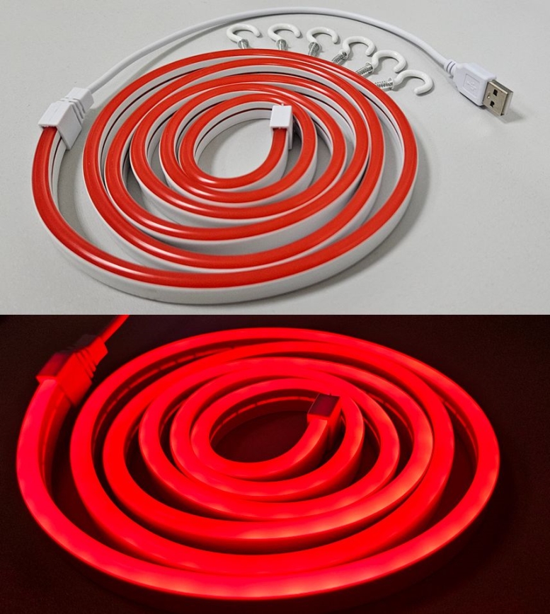 LED Flexibilní pásek NEON LED/5V USB 1,8 m červená