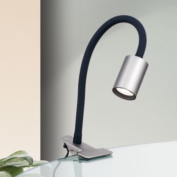 LED Flexibilní stolní lampa s klipem KURT LED/5W/230V stříbrná