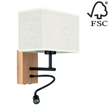 LED Flexibilní svítidlo BOHO 1xE27/25W + LED/1W/230V dub – FSC certifikováno