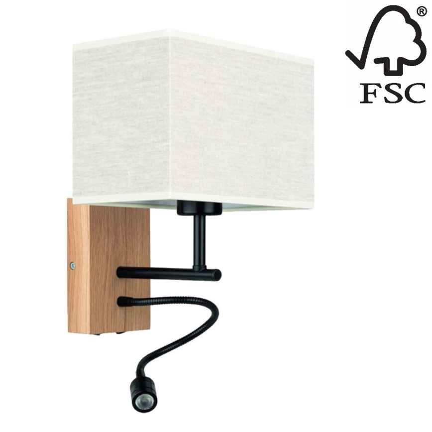 LED Flexibilní svítidlo BOHO 1xE27/25W + LED/1W/230V dub – FSC certifikováno