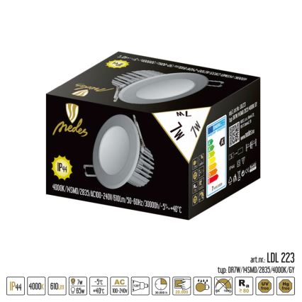 Nedes LDL223 - LED Koupelnové podhledové svítidlo LED/7W šedá IP44