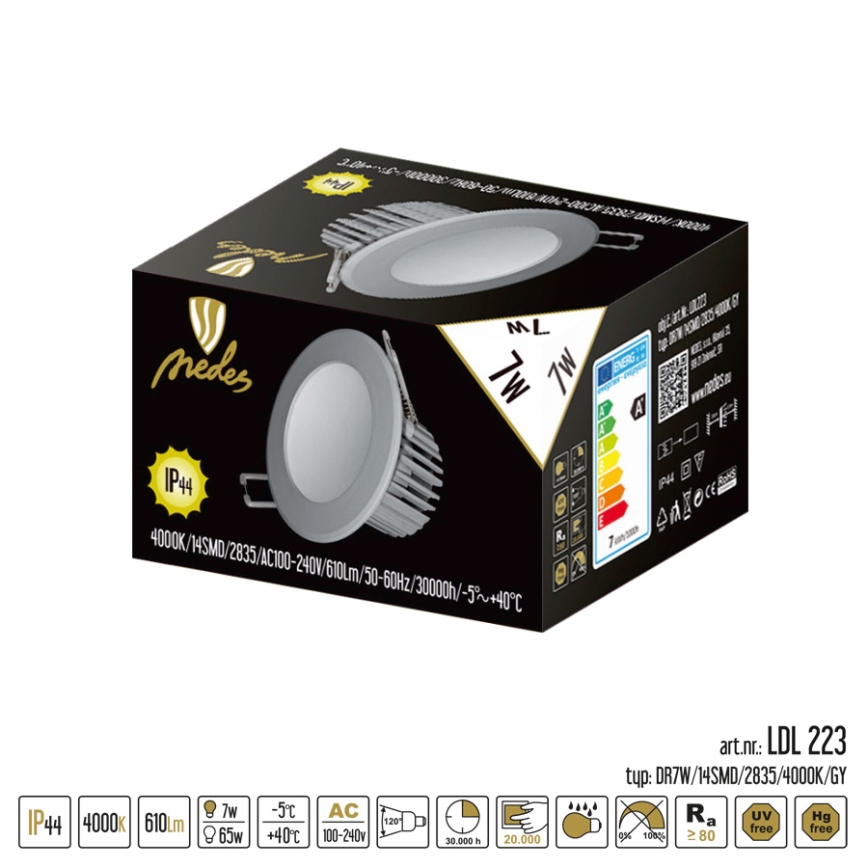 Nedes LDL223 - LED Koupelnové podhledové svítidlo LED/7W šedá IP44