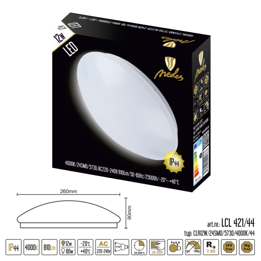 Nedes LCL421/44 - LED Koupelnové stropní svítidlo LED/12W/230V IP44