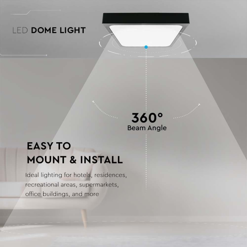 LED Koupelnové stropní svítidlo LED/30W/230V 3000K IP44 42x42 cm černá