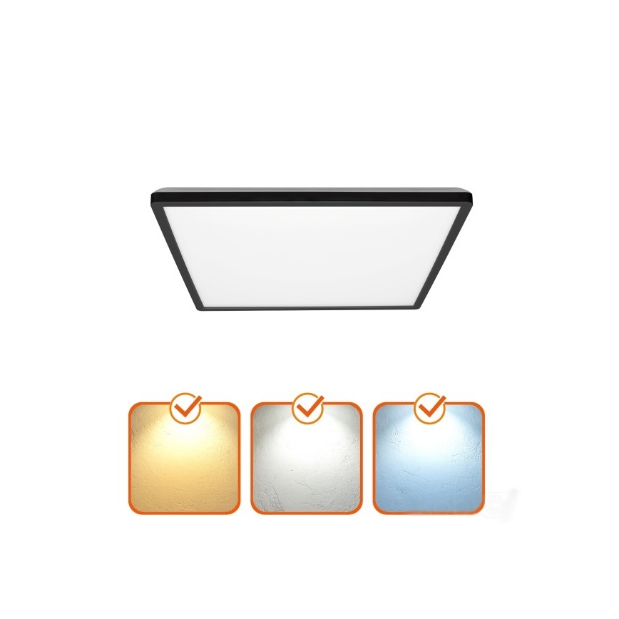 LED Koupelnové stropní svítidlo NIVERA LED/24W/230V IP54 3000/4000/6000K 30x30 cm černá