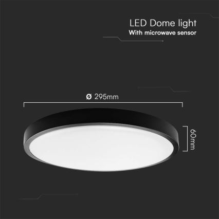 LED Koupelnové stropní svítidlo se senzorem LED/18W/230V 4000K IP44 černá + dálkové ovládání