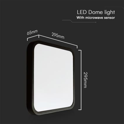 LED Koupelnové stropní svítidlo se senzorem SAMSUNG CHIP LED/18W/230V IP44 4000K 29x29 cm černá + dálkové ovládání