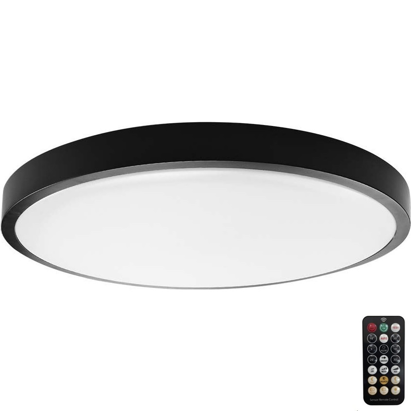 LED Koupelnové stropní svítidlo se senzorem LED/24W/230V 4000K IP44 pr. 35 cm černá + dálkové ovládání