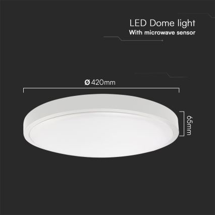 LED Koupelnové stropní svítidlo se senzorem SAMSUNG CHIP LED/36W/230V IP44 4000K pr. 42 cm bílá + dálkové ovládání