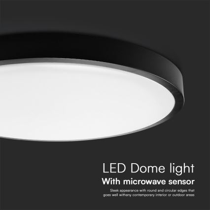 LED Koupelnové stropní svítidlo se senzorem SAMSUNG CHIP LED/36W/230V IP44 4000K pr. 42 cm černá + dálkové ovládání