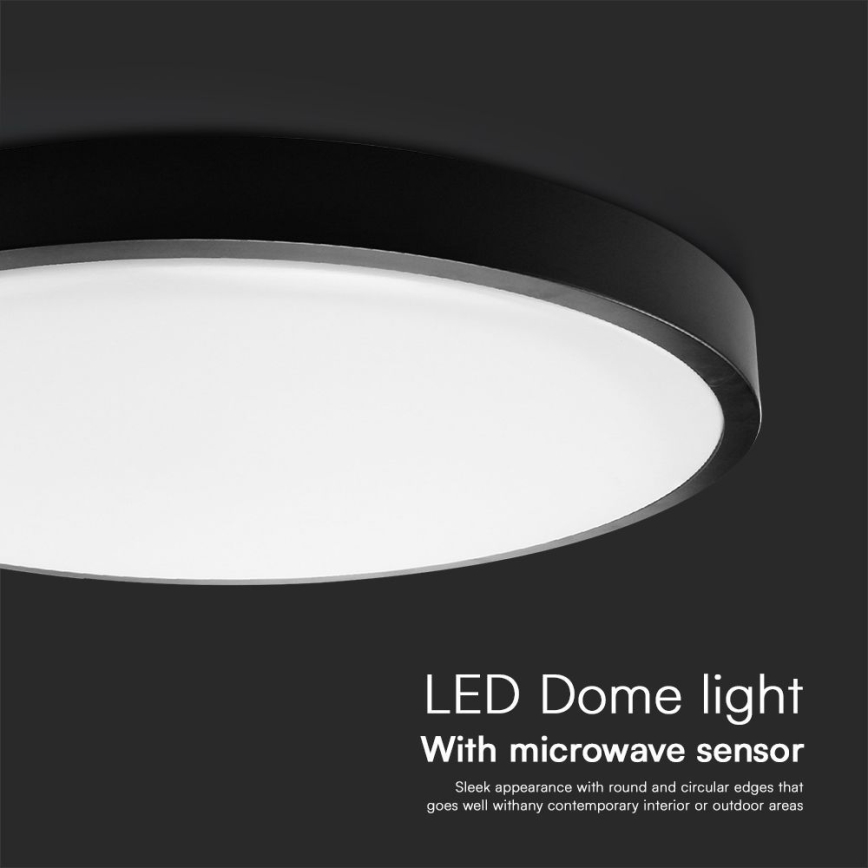LED Koupelnové stropní svítidlo se senzorem SAMSUNG CHIP LED/36W/230V IP44 4000K pr. 42 cm černá + dálkové ovládání