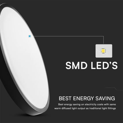 LED Koupelnové stropní svítidlo se senzorem SAMSUNG CHIP LED/36W/230V IP44 4000K pr. 42 cm černá + dálkové ovládání