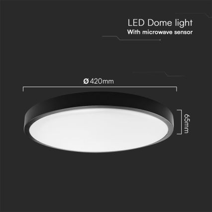 LED Koupelnové stropní svítidlo se senzorem SAMSUNG CHIP LED/36W/230V IP44 4000K pr. 42 cm černá + dálkové ovládání