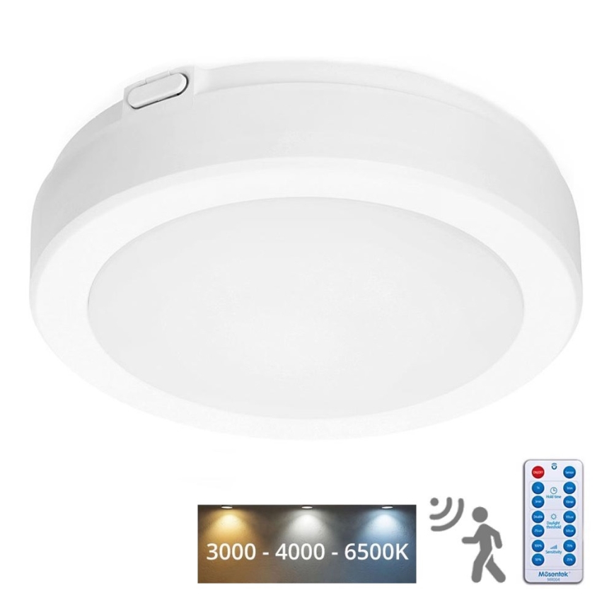 LED Koupelnové stropní svítidlo se senzorem NAIROS LED/12W/230V IP65 3000/4000/6500K pr. 20 cm bílá + dálkové ovládání