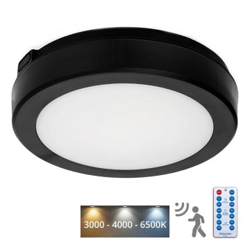 LED Koupelnové stropní svítidlo se senzorem NAIROS LED/12W/230V IP65 3000/4000/6500K pr. 20 cm černá + dálkové ovládání