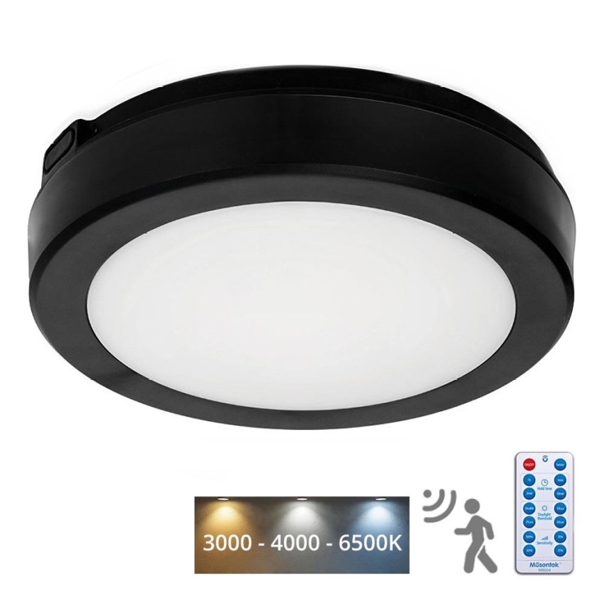 LED Koupelnové stropní svítidlo se senzorem NAIROS LED/12W/230V IP65 3000/4000/6500K pr. 20 cm černá + dálkové ovládání