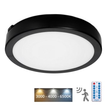 LED Koupelnové stropní svítidlo se senzorem NAIROS LED/18W/230V IP65 3000/4000/6500K pr. 30 cm černá + dálkové ovládání