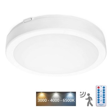 LED Koupelnové stropní svítidlo se senzorem NAIROS LED/24W/230V IP65 3000/4000/6500K pr. 30 cm bílá + dálkové ovládání