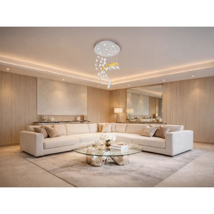 LED Křišťálové stropní svítidlo AVARA LED/24W/230V pr. 40 cm lesklý chrom + dálkové ovládání