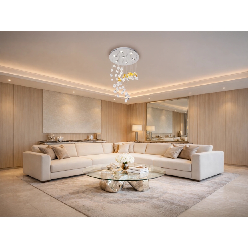 LED Křišťálové stropní svítidlo AVARA LED/24W/230V pr. 40 cm lesklý chrom + dálkové ovládání