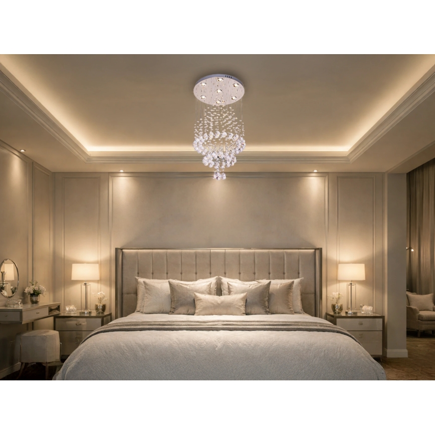LED Křišťálové stropní svítidlo NAURU LED/24W/230V pr. 40 cm lesklý chrom + dálkové ovládání