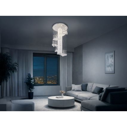 LED Křišťálové stropní svítidlo NAURU LED/24W/230V pr. 45 cm lesklý chrom + dálkové ovládání