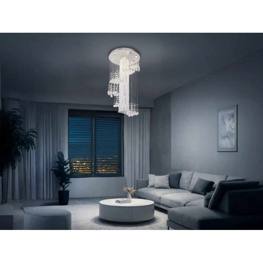 LED Křišťálové stropní svítidlo NAURU LED/24W/230V pr. 45 cm lesklý chrom + dálkové ovládání