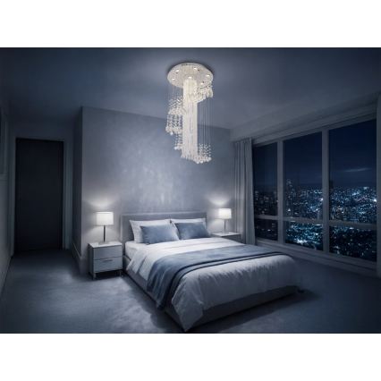 LED Křišťálové stropní svítidlo NAURU LED/24W/230V pr. 45 cm lesklý chrom + dálkové ovládání