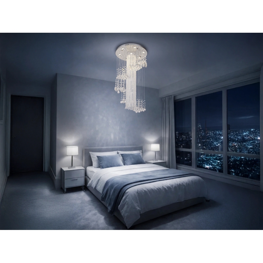 LED Křišťálové stropní svítidlo NAURU LED/24W/230V pr. 45 cm lesklý chrom + dálkové ovládání