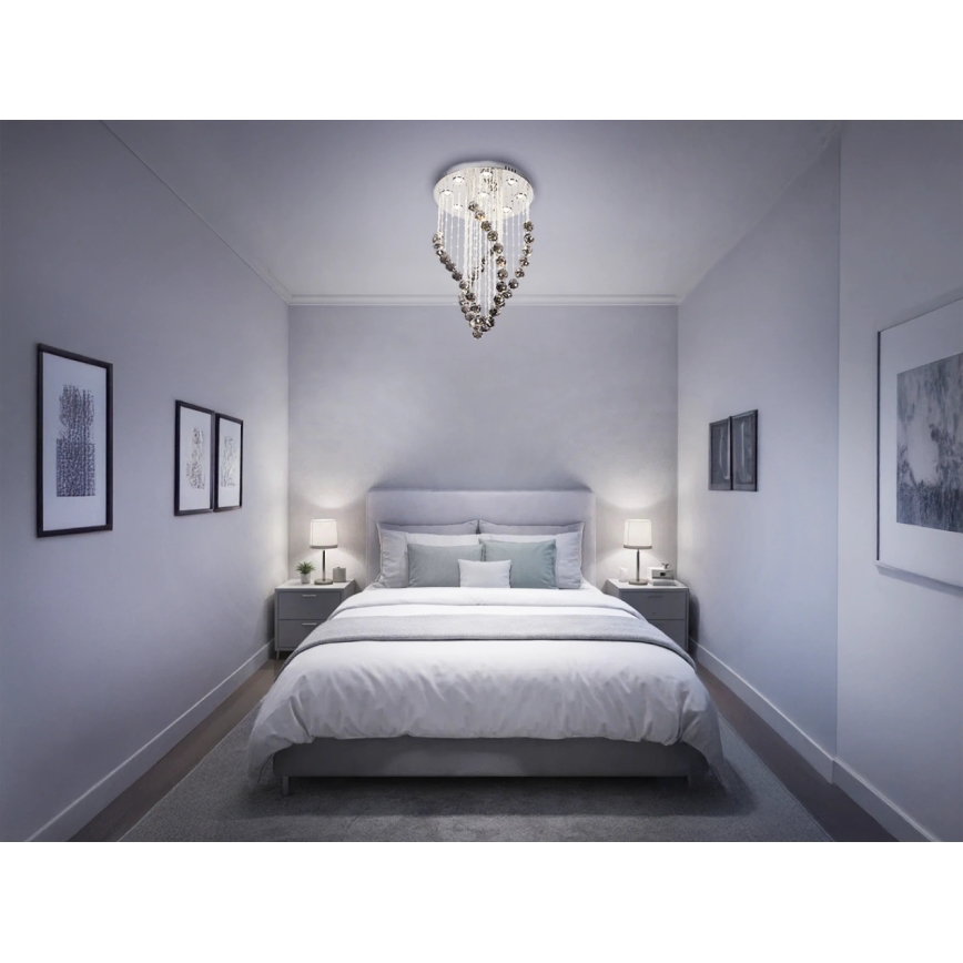 LED Křišťálové stropní svítidlo NAURU LED/30W/230V pr. 40 cm lesklý chrom/černá + dálkové ovládání