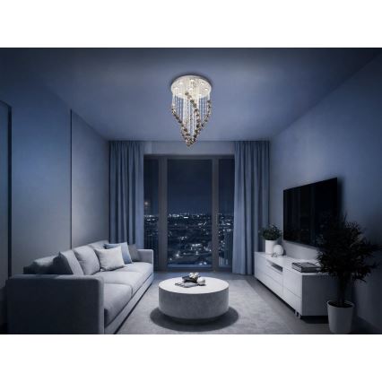 LED Křišťálové stropní svítidlo NAURU LED/30W/230V pr. 40 cm lesklý chrom/černá + dálkové ovládání