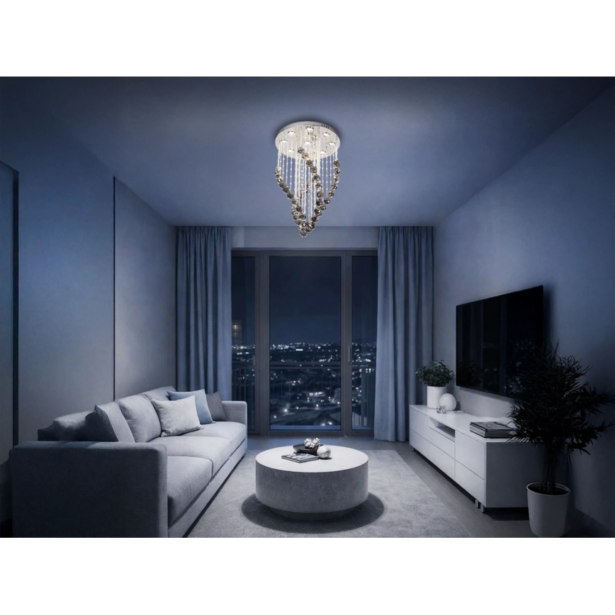 LED Křišťálové stropní svítidlo NAURU LED/30W/230V pr. 40 cm lesklý chrom/černá + dálkové ovládání