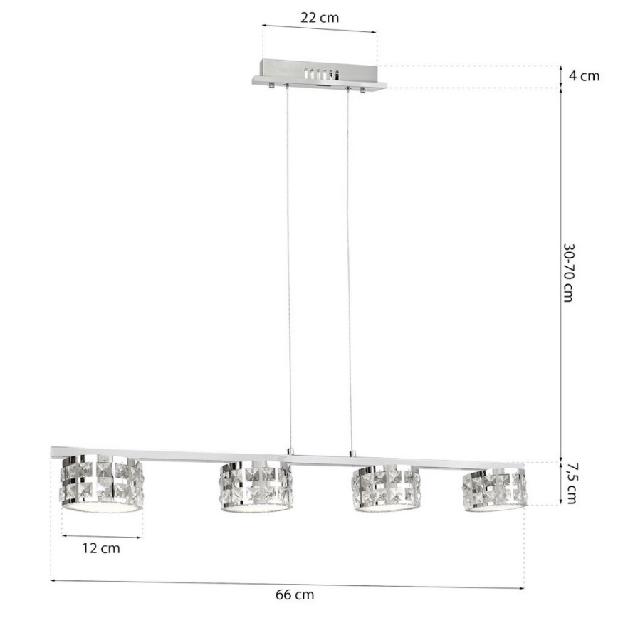 LED Křišťálový lustr na lanku ALEX 4xLED/20W/230V