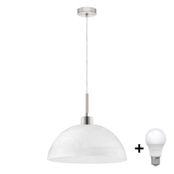 LED Lustr na lanku 1xE27/60W/230V bílá/čirá