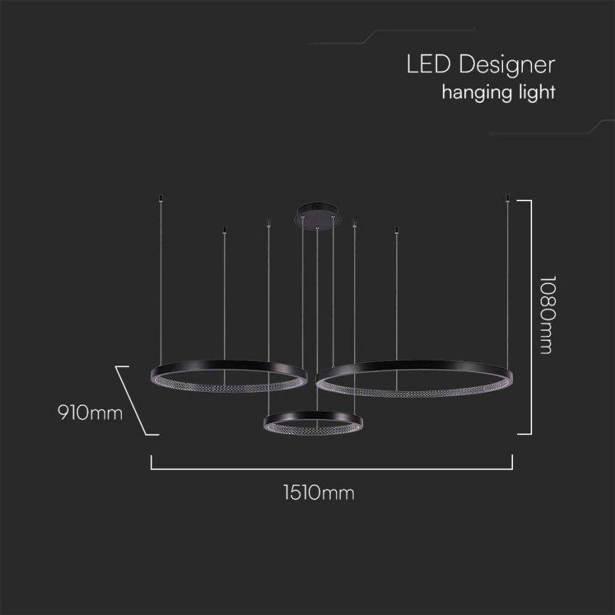 LED Lustr na lanku 3xLED/19W/230V 4000K černá