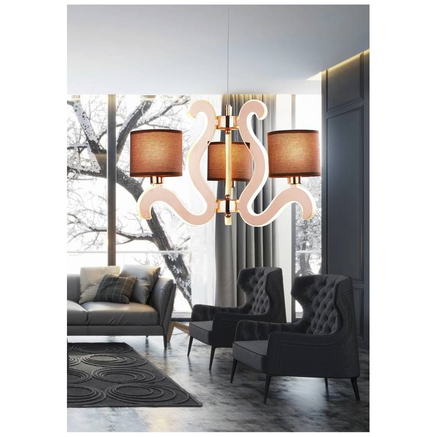 LED Lustr na lanku AMBROSIA 3xE14/40W/230V + LED/18,4W měděná