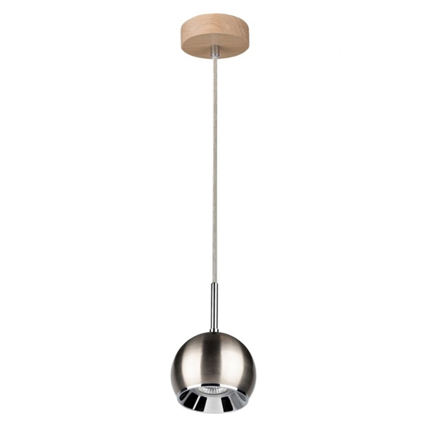 LED Lustr na lanku BALL WOOD 1xGU10/5W/230V matný dub