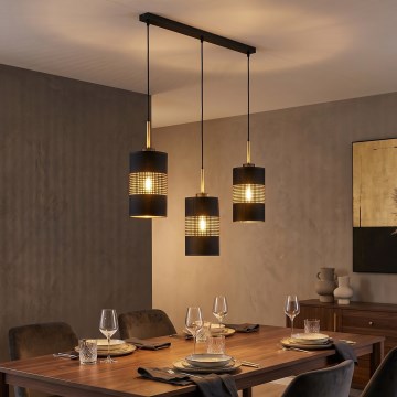 LED Lustr na lanku BOGART 3xE27/15W/230V černá/zlatá