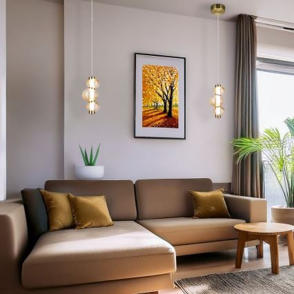 LED Lustr na lanku BOLLA LED/12W/230V pr. 16 cm zlatá/kouřová béžová