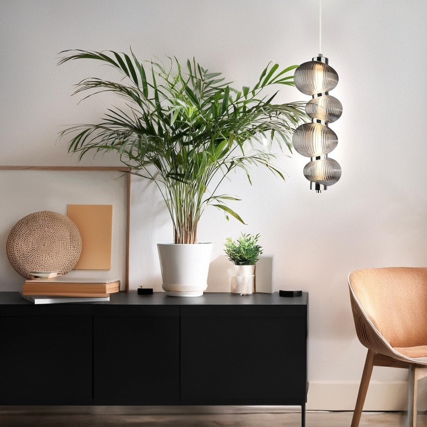 LED Lustr na lanku BOLLA LED/17W/230V pr. 16 cm lesklý chrom/kouřová šedá