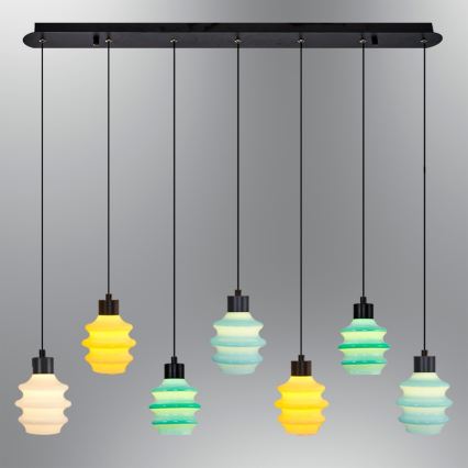 LED Lustr na lanku CACTUS 7xLED/2,8W/230V 3000K zelená/žlutá/bílá