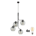 LED Lustr na lanku CESAR 4xE27/15W/230V černá/kouřová šedá