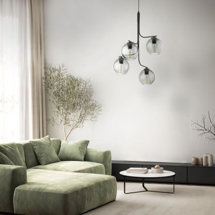 LED Lustr na lanku CESAR 4xE27/15W/230V černá/kouřová šedá